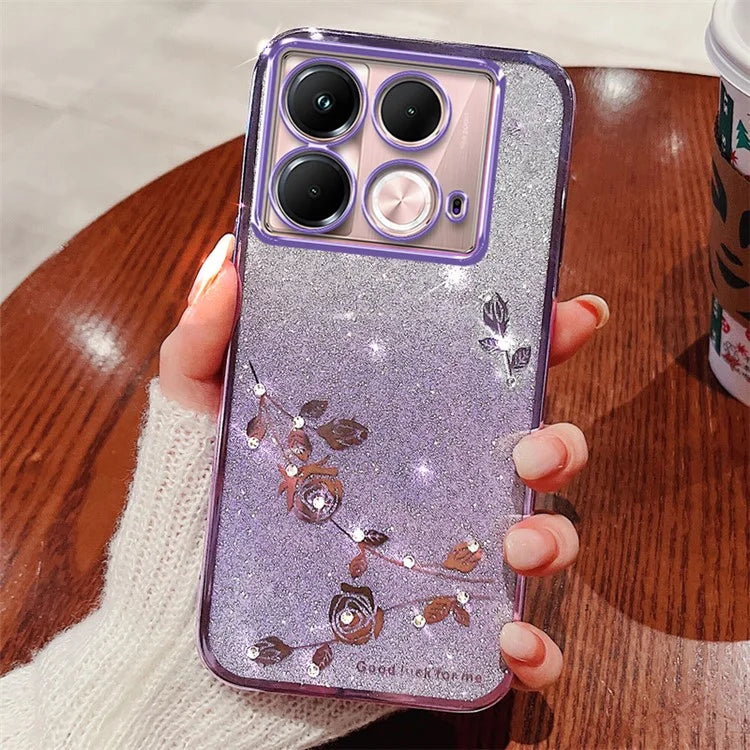 KADEM For Infinix Note 40 Case TPU Gradient Glitter Flower Phone Cover