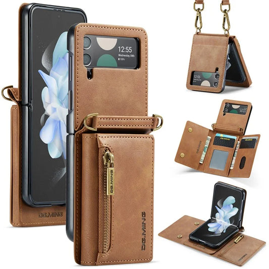 DG.MING M5 Series for Samsung Galaxy Z Flip4 5G Case RFID Blocking PU Leather+PC Folding Phone Cover