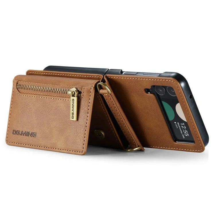 DG.MING M5 Series for Samsung Galaxy Z Flip4 5G Case RFID Blocking PU Leather+PC Folding Phone Cover