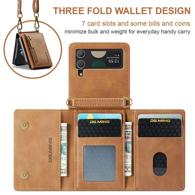 DG.MING M5 Series for Samsung Galaxy Z Flip4 5G Case RFID Blocking PU Leather+PC Folding Phone Cover
