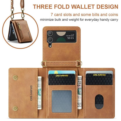 DG.MING M5 Series for Samsung Galaxy Z Flip4 5G Case RFID Blocking PU Leather+PC Folding Phone Cover