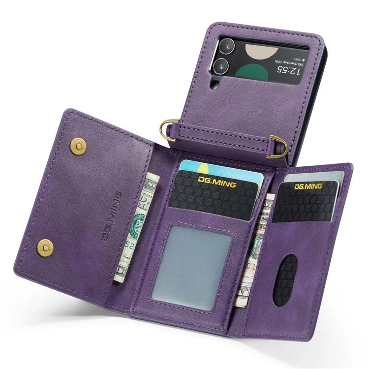 DG.MING M5 Series for Samsung Galaxy Z Flip4 5G Case RFID Blocking PU Leather+PC Folding Phone Cover