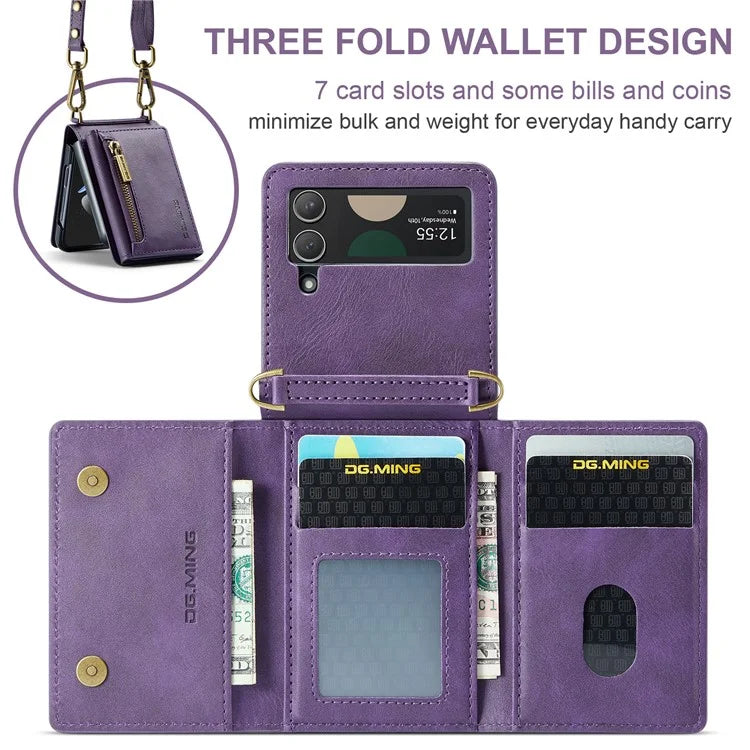 DG.MING M5 Series for Samsung Galaxy Z Flip4 5G Case RFID Blocking PU Leather+PC Folding Phone Cover