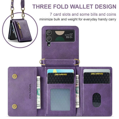 DG.MING M5 Series for Samsung Galaxy Z Flip4 5G Case RFID Blocking PU Leather+PC Folding Phone Cover