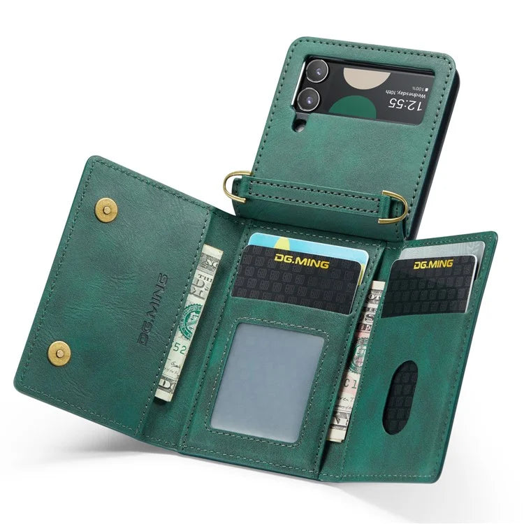 DG.MING M5 Series for Samsung Galaxy Z Flip4 5G Case RFID Blocking PU Leather+PC Folding Phone Cover