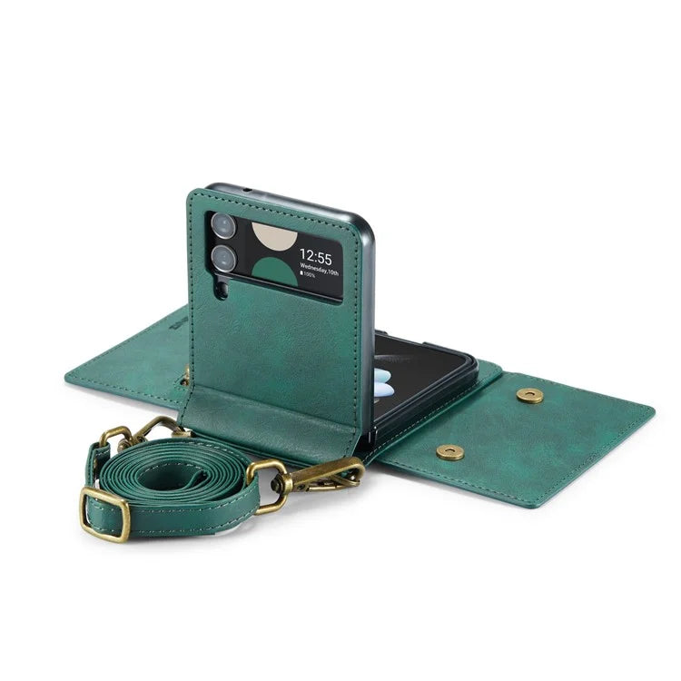 DG.MING M5 Series for Samsung Galaxy Z Flip4 5G Case RFID Blocking PU Leather+PC Folding Phone Cover