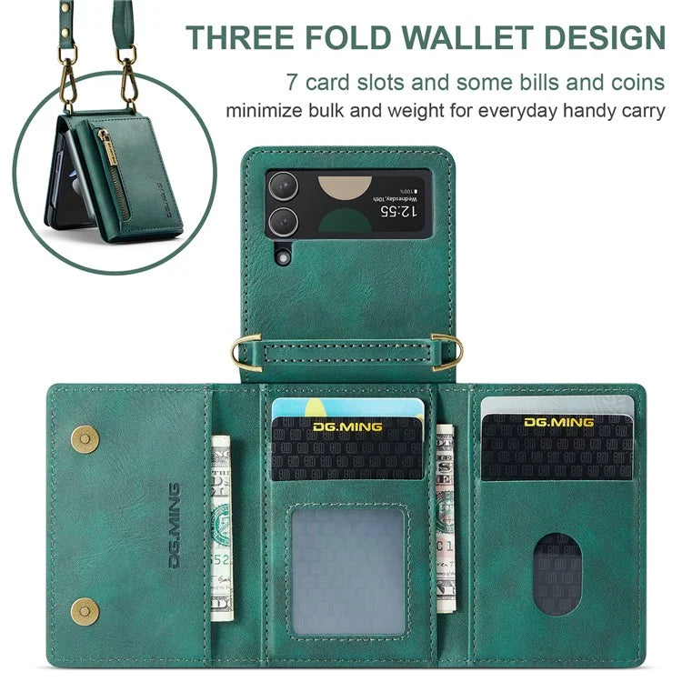 DG.MING M5 Series for Samsung Galaxy Z Flip4 5G Case RFID Blocking PU Leather+PC Folding Phone Cover