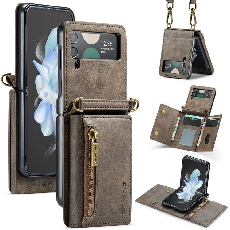 DG.MING M5 Series for Samsung Galaxy Z Flip4 5G Case RFID Blocking PU Leather+PC Folding Phone Cover