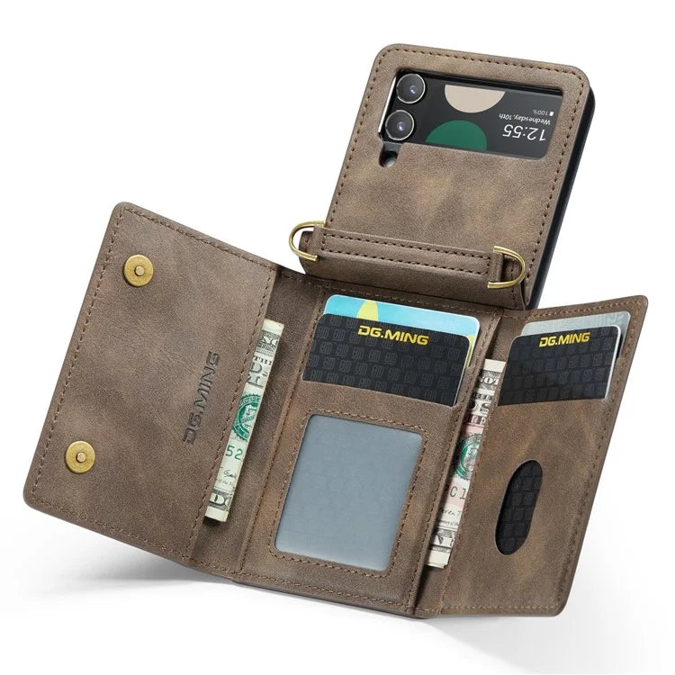 DG.MING M5 Series for Samsung Galaxy Z Flip4 5G Case RFID Blocking PU Leather+PC Folding Phone Cover
