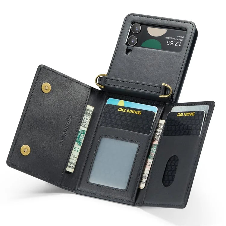 DG.MING M5 Series for Samsung Galaxy Z Flip4 5G Case RFID Blocking PU Leather+PC Folding Phone Cover