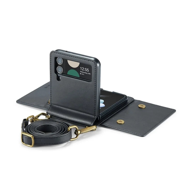 DG.MING M5 Series for Samsung Galaxy Z Flip4 5G Case RFID Blocking PU Leather+PC Folding Phone Cover