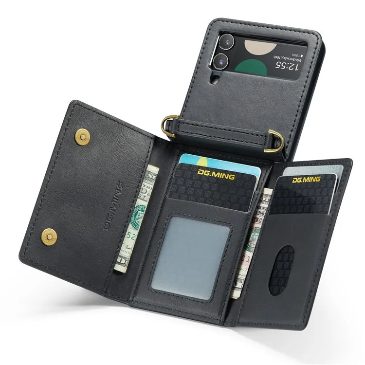 DG.MING M5 Series for Samsung Galaxy Z Flip3 5G Case RFID Blocking Card Slots Leather+PC Phone Cover