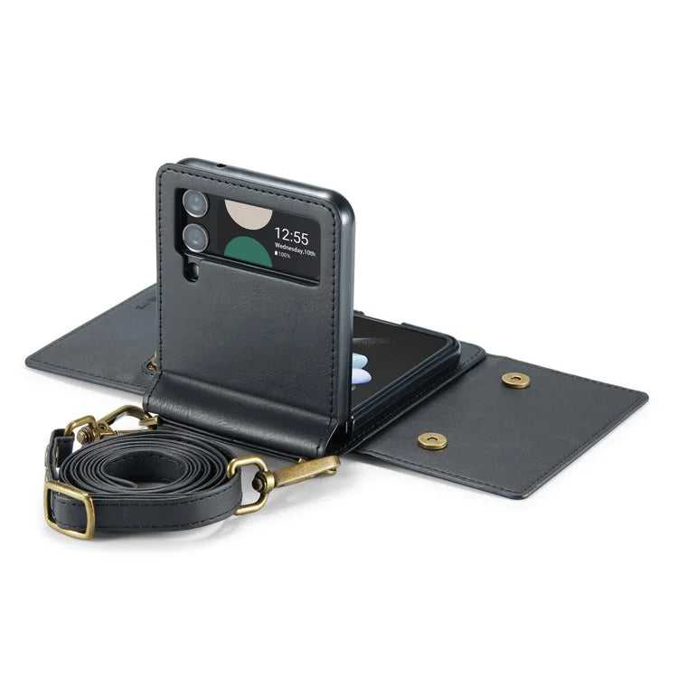 DG.MING M5 Series for Samsung Galaxy Z Flip3 5G Case RFID Blocking Card Slots Leather+PC Phone Cover