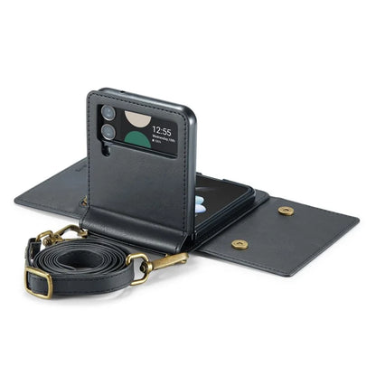 DG.MING M5 Series for Samsung Galaxy Z Flip3 5G Case RFID Blocking Card Slots Leather+PC Phone Cover