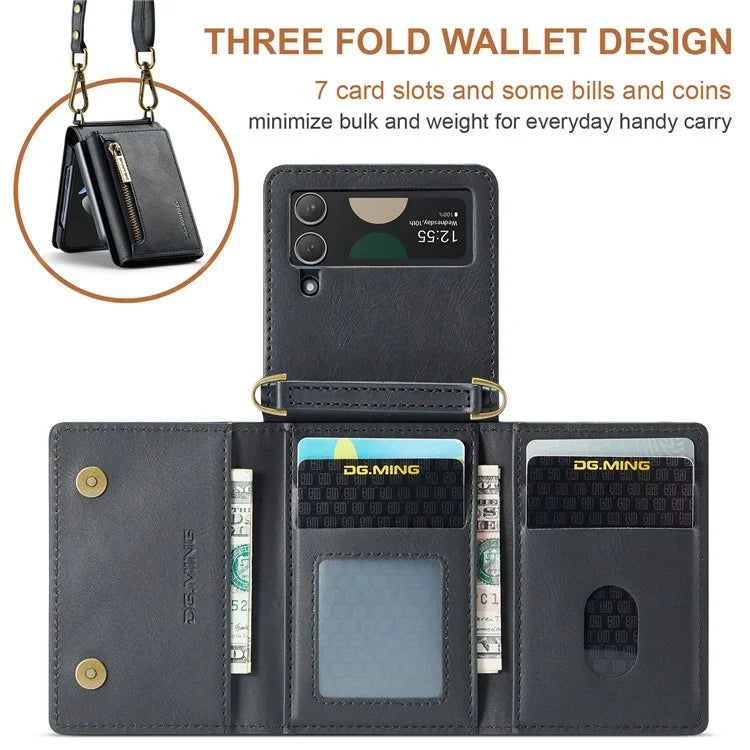 DG.MING M5 Series for Samsung Galaxy Z Flip3 5G Case RFID Blocking Card Slots Leather+PC Phone Cover