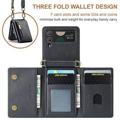 DG.MING M5 Series for Samsung Galaxy Z Flip3 5G Case RFID Blocking Card Slots Leather+PC Phone Cover