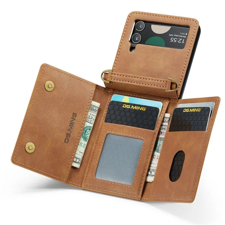 DG.MING M5 Series for Samsung Galaxy Z Flip3 5G Case RFID Blocking Card Slots Leather+PC Phone Cover