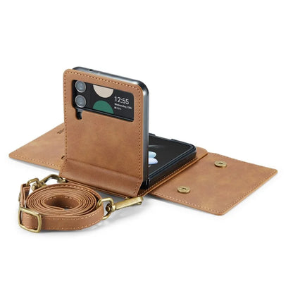 DG.MING M5 Series for Samsung Galaxy Z Flip3 5G Case RFID Blocking Card Slots Leather+PC Phone Cover