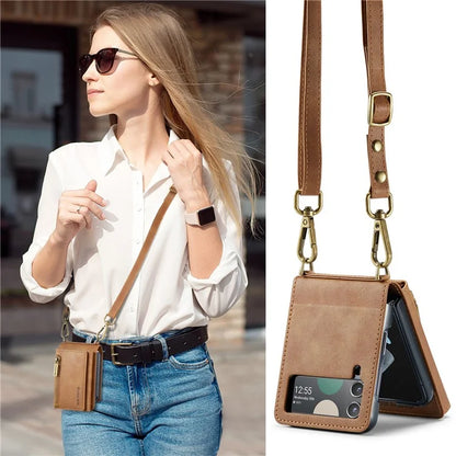 DG.MING M5 Series for Samsung Galaxy Z Flip3 5G Case RFID Blocking Card Slots Leather+PC Phone Cover