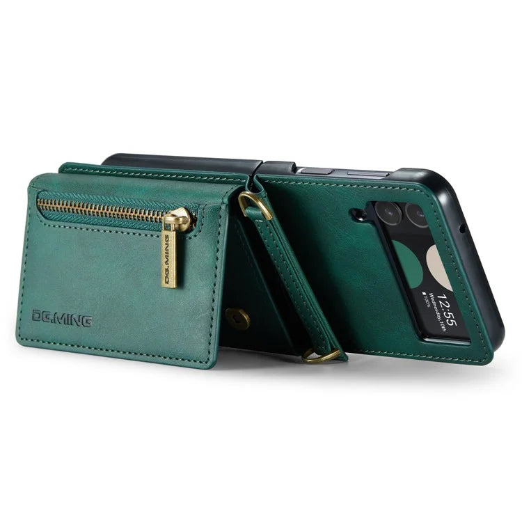 DG.MING M5 Series for Samsung Galaxy Z Flip3 5G Case RFID Blocking Card Slots Leather+PC Phone Cover