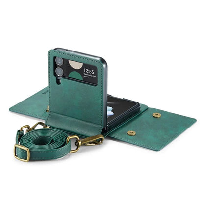 DG.MING M5 Series for Samsung Galaxy Z Flip3 5G Case RFID Blocking Card Slots Leather+PC Phone Cover