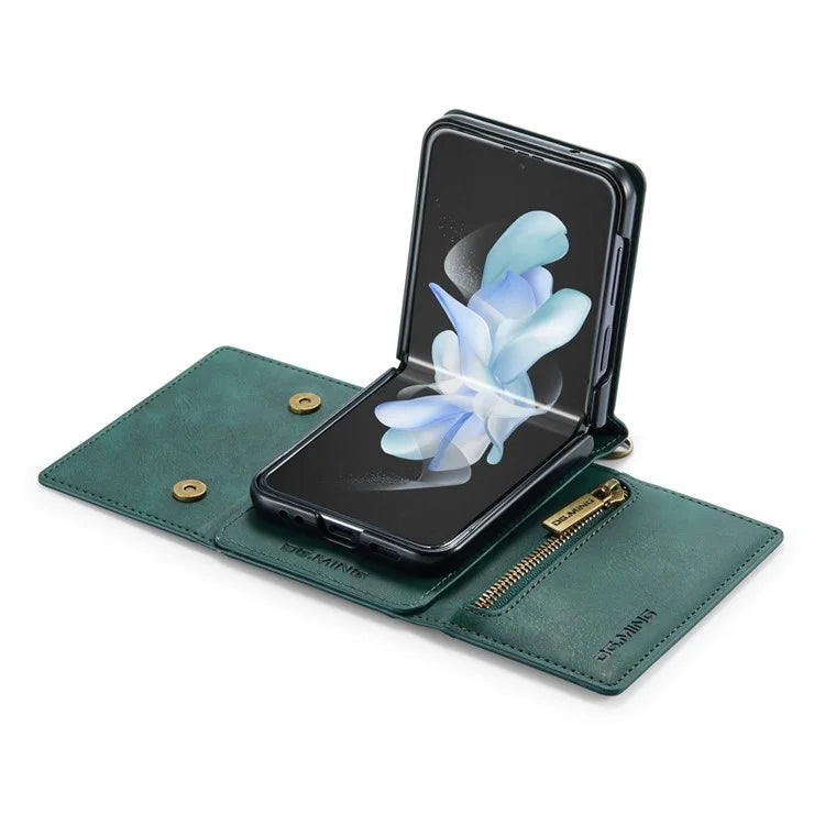 DG.MING M5 Series for Samsung Galaxy Z Flip3 5G Case RFID Blocking Card Slots Leather+PC Phone Cover