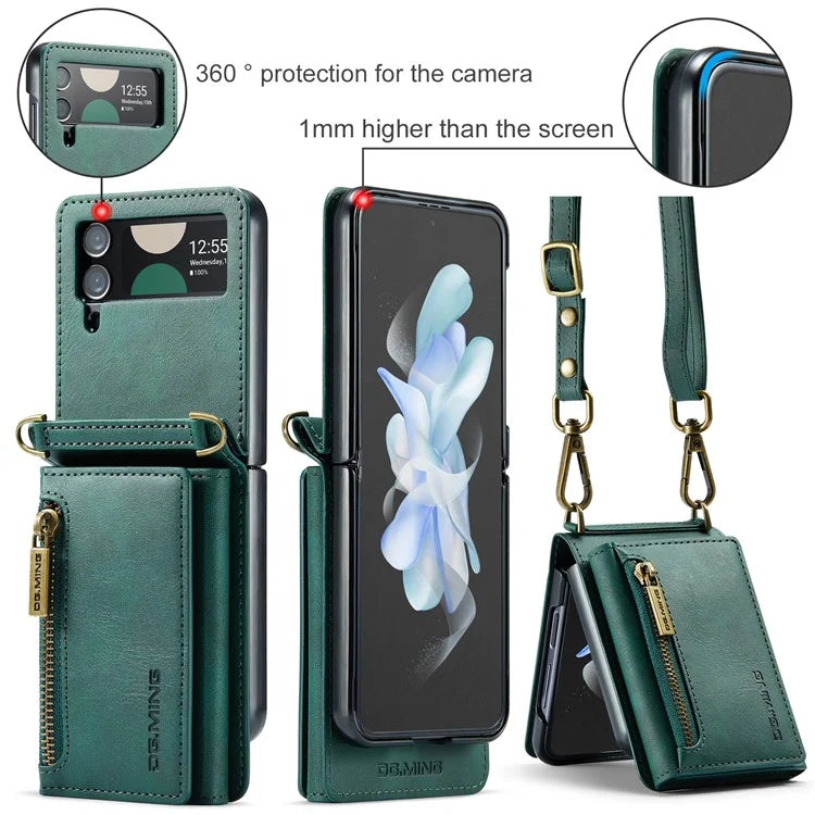 DG.MING M5 Series for Samsung Galaxy Z Flip3 5G Case RFID Blocking Card Slots Leather+PC Phone Cover