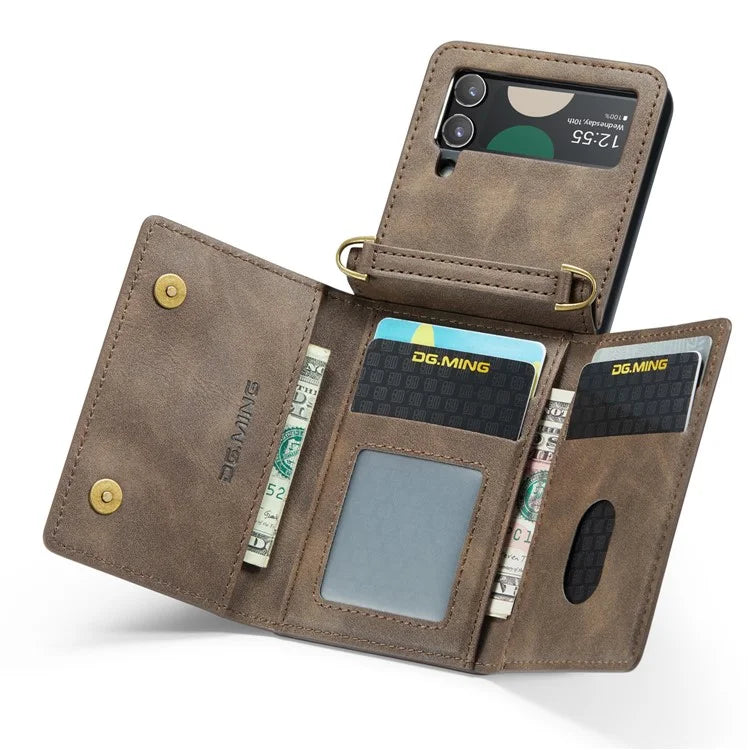 DG.MING M5 Series for Samsung Galaxy Z Flip3 5G Case RFID Blocking Card Slots Leather+PC Phone Cover