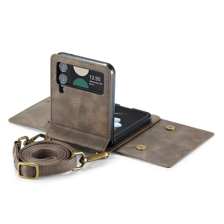 DG.MING M5 Series for Samsung Galaxy Z Flip3 5G Case RFID Blocking Card Slots Leather+PC Phone Cover