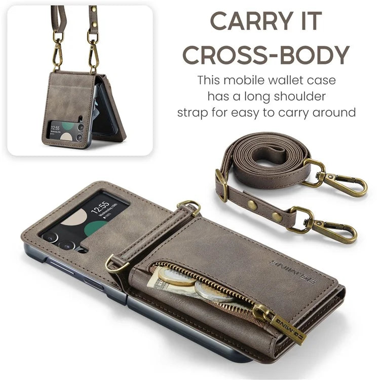 DG.MING M5 Series for Samsung Galaxy Z Flip3 5G Case RFID Blocking Card Slots Leather+PC Phone Cover