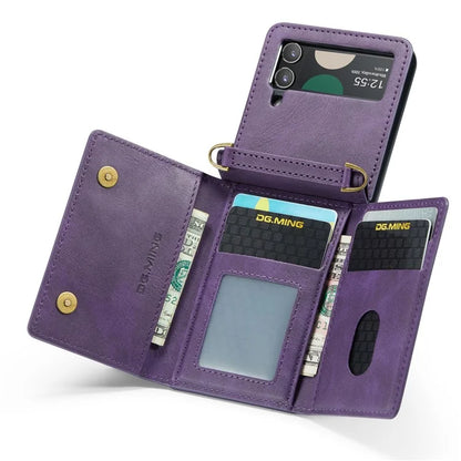 DG.MING M5 Series for Samsung Galaxy Z Flip3 5G Case RFID Blocking Card Slots Leather+PC Phone Cover