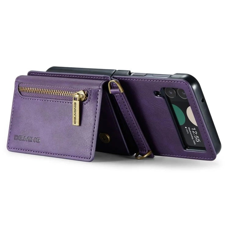 DG.MING M5 Series for Samsung Galaxy Z Flip3 5G Case RFID Blocking Card Slots Leather+PC Phone Cover