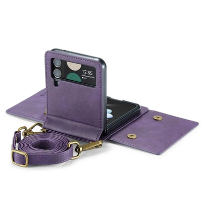 DG.MING M5 Series for Samsung Galaxy Z Flip3 5G Case RFID Blocking Card Slots Leather+PC Phone Cover