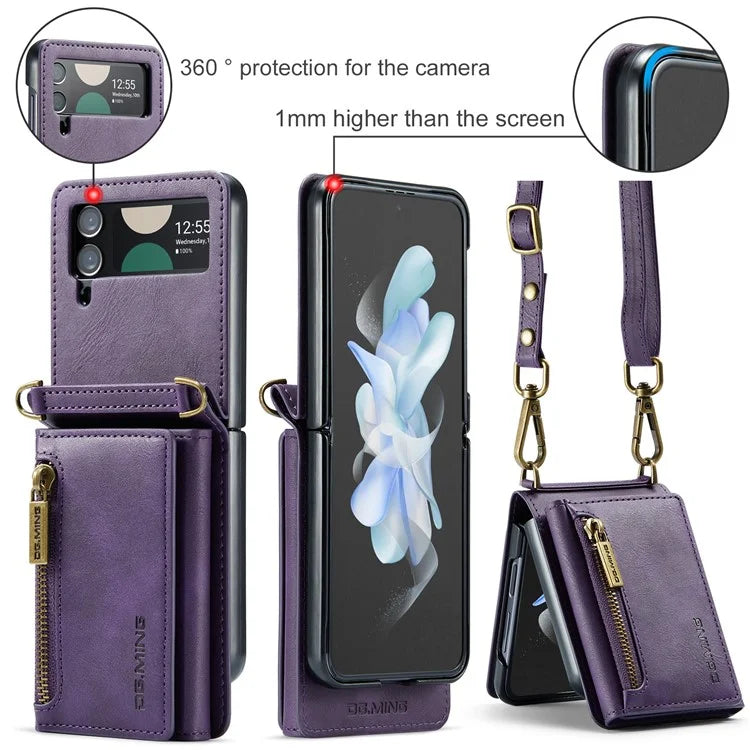 DG.MING M5 Series for Samsung Galaxy Z Flip3 5G Case RFID Blocking Card Slots Leather+PC Phone Cover