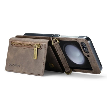 DG.MING M5 Series for Samsung Galaxy Z Flip5 5G Case Kickstand Zipper Wallet Leather+PC Phone Cover