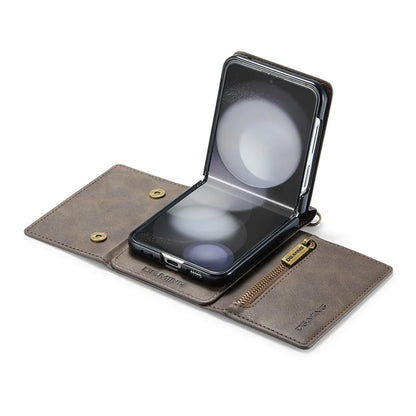 DG.MING M5 Series for Samsung Galaxy Z Flip5 5G Case Kickstand Zipper Wallet Leather+PC Phone Cover