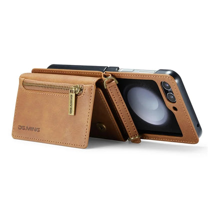 DG.MING M5 Series for Samsung Galaxy Z Flip5 5G Case Kickstand Zipper Wallet Leather+PC Phone Cover