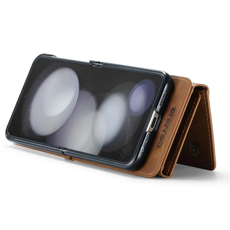 DG.MING M5 Series for Samsung Galaxy Z Flip5 5G Case Kickstand Zipper Wallet Leather+PC Phone Cover