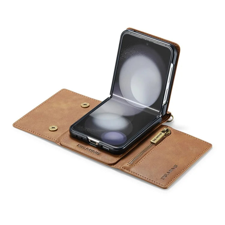 DG.MING M5 Series for Samsung Galaxy Z Flip5 5G Case Kickstand Zipper Wallet Leather+PC Phone Cover