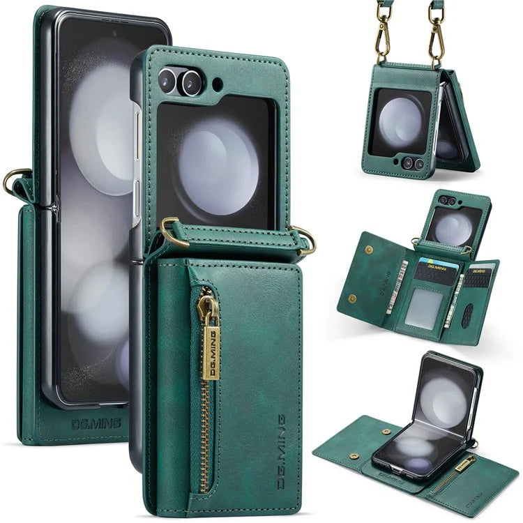 DG.MING M5 Series for Samsung Galaxy Z Flip5 5G Case Kickstand Zipper Wallet Leather+PC Phone Cover
