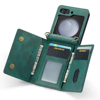 DG.MING M5 Series for Samsung Galaxy Z Flip5 5G Case Kickstand Zipper Wallet Leather+PC Phone Cover