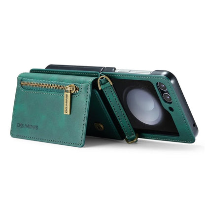 DG.MING M5 Series for Samsung Galaxy Z Flip5 5G Case Kickstand Zipper Wallet Leather+PC Phone Cover