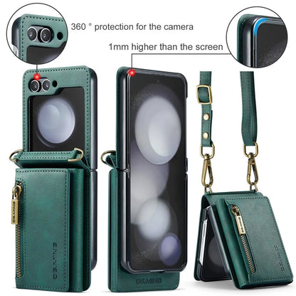 DG.MING M5 Series for Samsung Galaxy Z Flip5 5G Case Kickstand Zipper Wallet Leather+PC Phone Cover