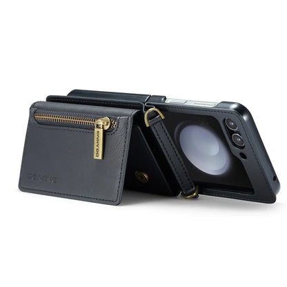 DG.MING M5 Series for Samsung Galaxy Z Flip5 5G Case Kickstand Zipper Wallet Leather+PC Phone Cover