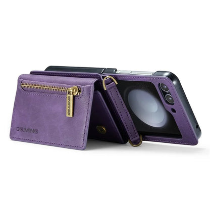 DG.MING M5 Series for Samsung Galaxy Z Flip5 5G Case Kickstand Zipper Wallet Leather+PC Phone Cover