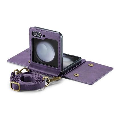 DG.MING M5 Series for Samsung Galaxy Z Flip5 5G Case Kickstand Zipper Wallet Leather+PC Phone Cover