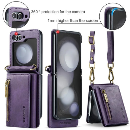 DG.MING M5 Series for Samsung Galaxy Z Flip5 5G Case Kickstand Zipper Wallet Leather+PC Phone Cover