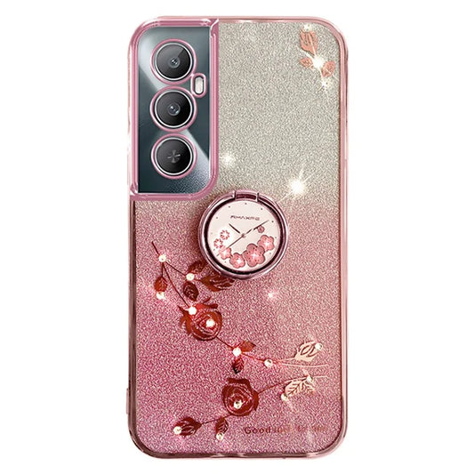 KADEM For Realme C65 4G Case TPU Gradient Flowers Mobile Phone Cover Anti-Drop Kickstand