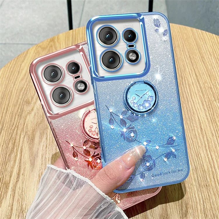 KADEM For Motorola Edge 50 Pro 5G TPU Case Kickstand Phone Cover Sparkly Glitter Rhinestone