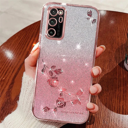 KADEM For Honor V30 Pro Case TPU Flower Phone Cover Gradient Glitter